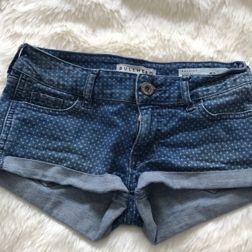 Bullhead Denim Short Shorts in Polka Dot Denim